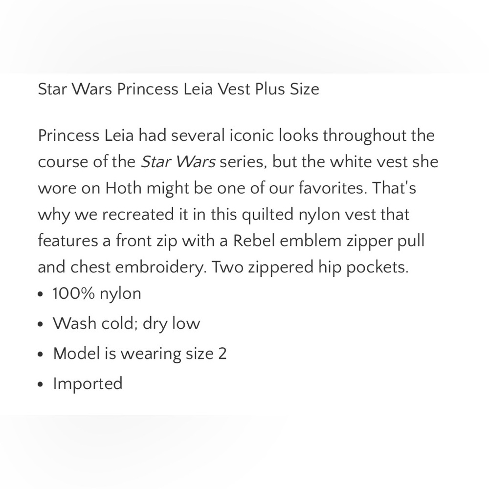 Her Universe | Star Wars Princess Leia Vest | 3/3x - Picture 4 of 16
